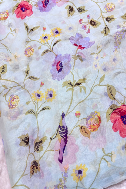 Birds & Floral Printed Pure Viscose Georgette Fabric