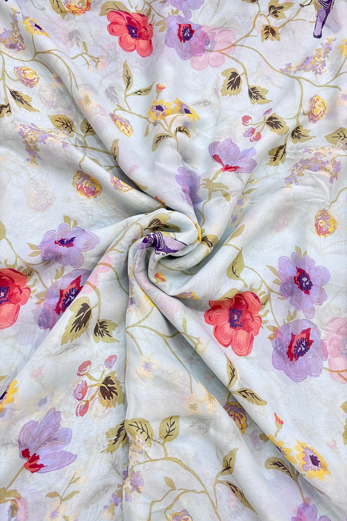 Birds & Floral Printed Pure Viscose Georgette Fabric