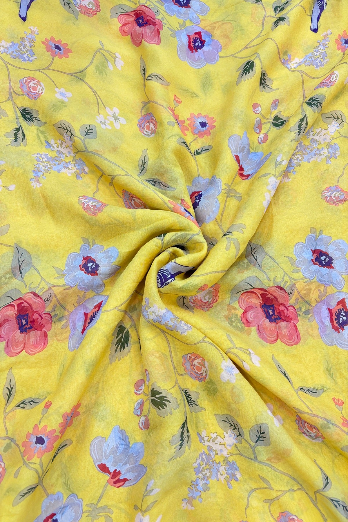 Birds & Floral Printed Pure Viscose Georgette Fabric