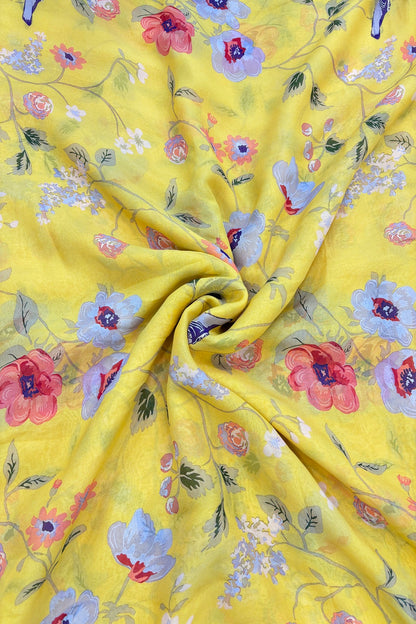 Birds & Floral Printed Pure Viscose Georgette Fabric