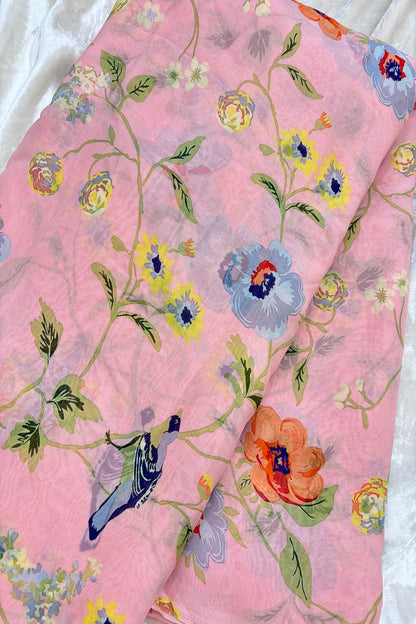 Birds & Floral Printed Pure Viscose Georgette Fabric