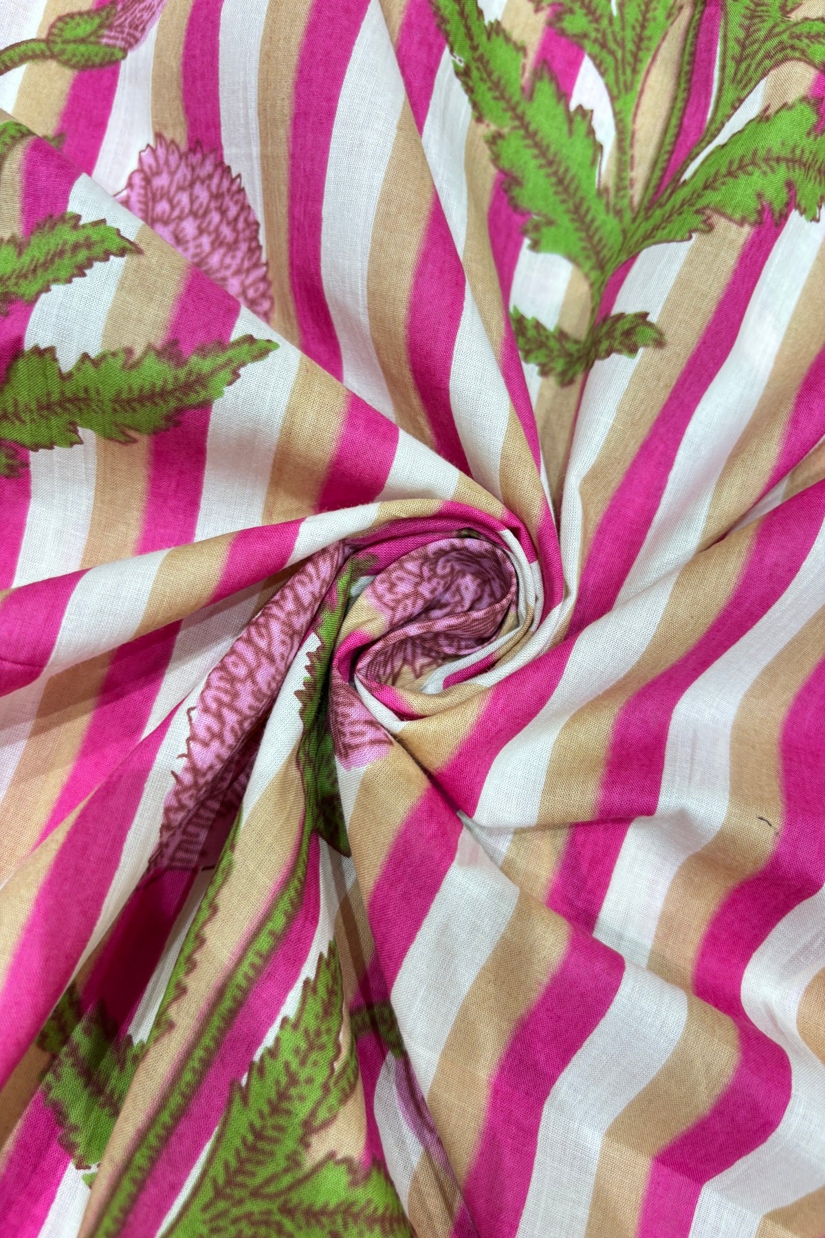 Poppy Floral Motifs With Vertical Stripe’s Printed Pure Cotton Fabric