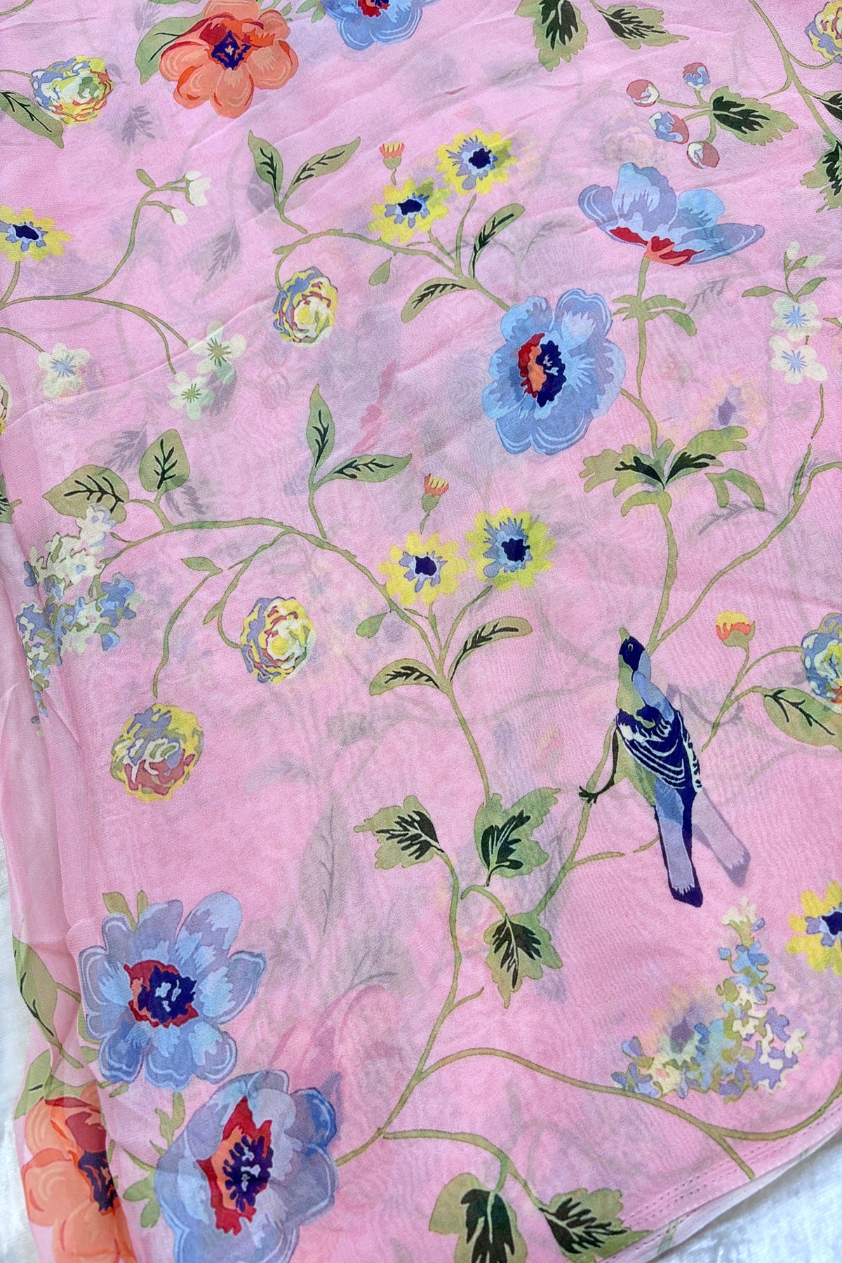 Birds & Floral Printed Pure Viscose Georgette Fabric