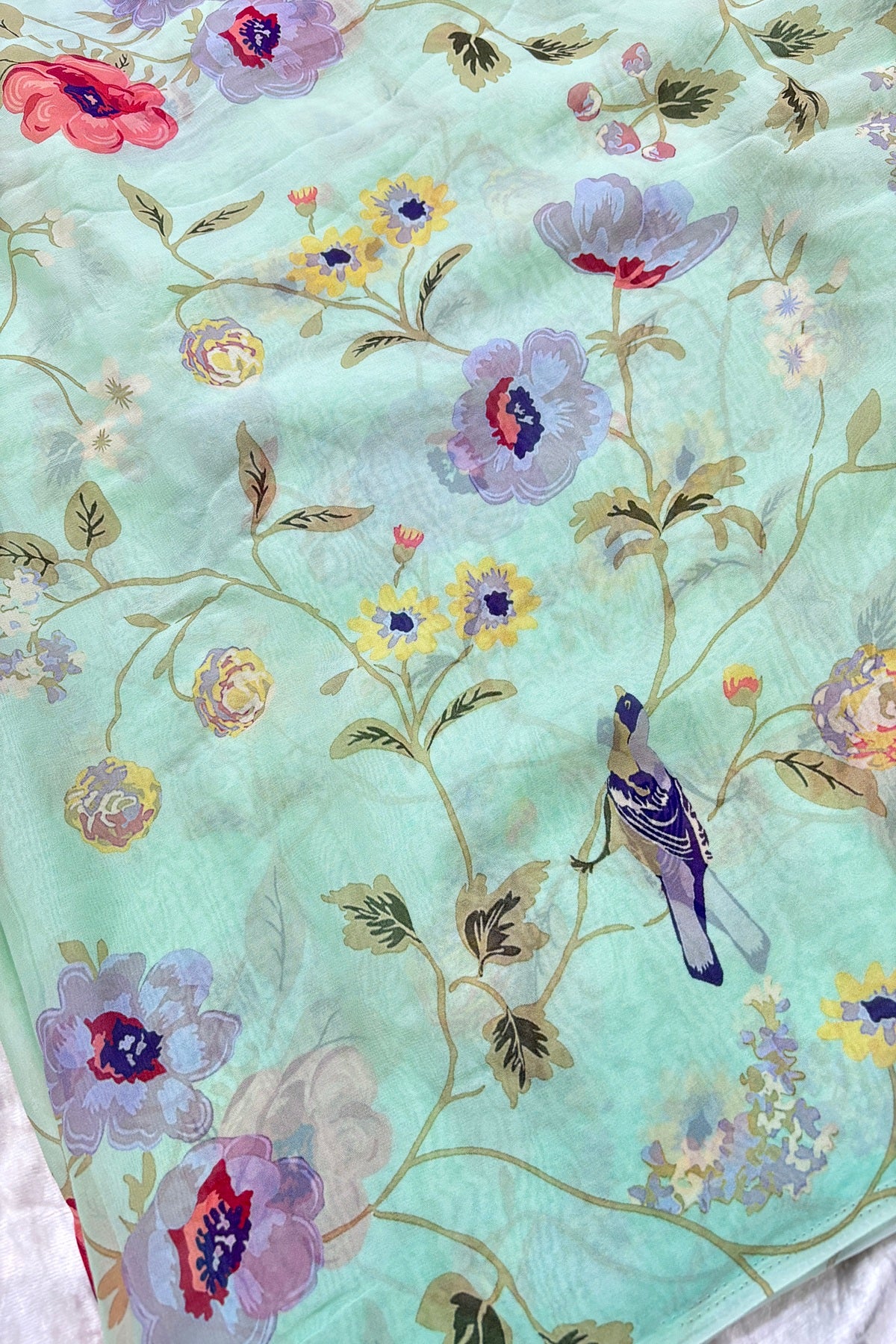 Birds & Floral Printed Pure Viscose Georgette Fabric