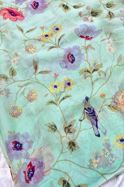 Birds & Floral Printed Pure Viscose Georgette Fabric