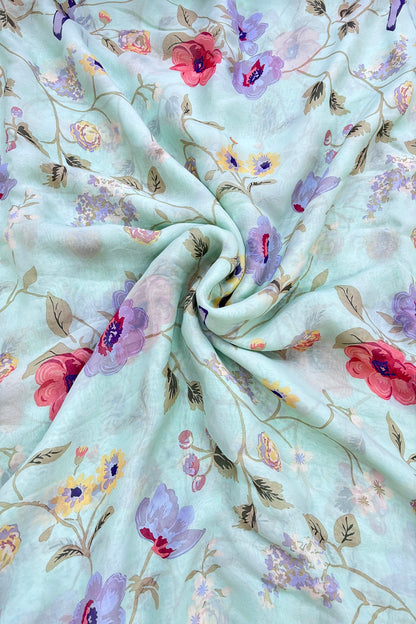 Birds & Floral Printed Pure Viscose Georgette Fabric