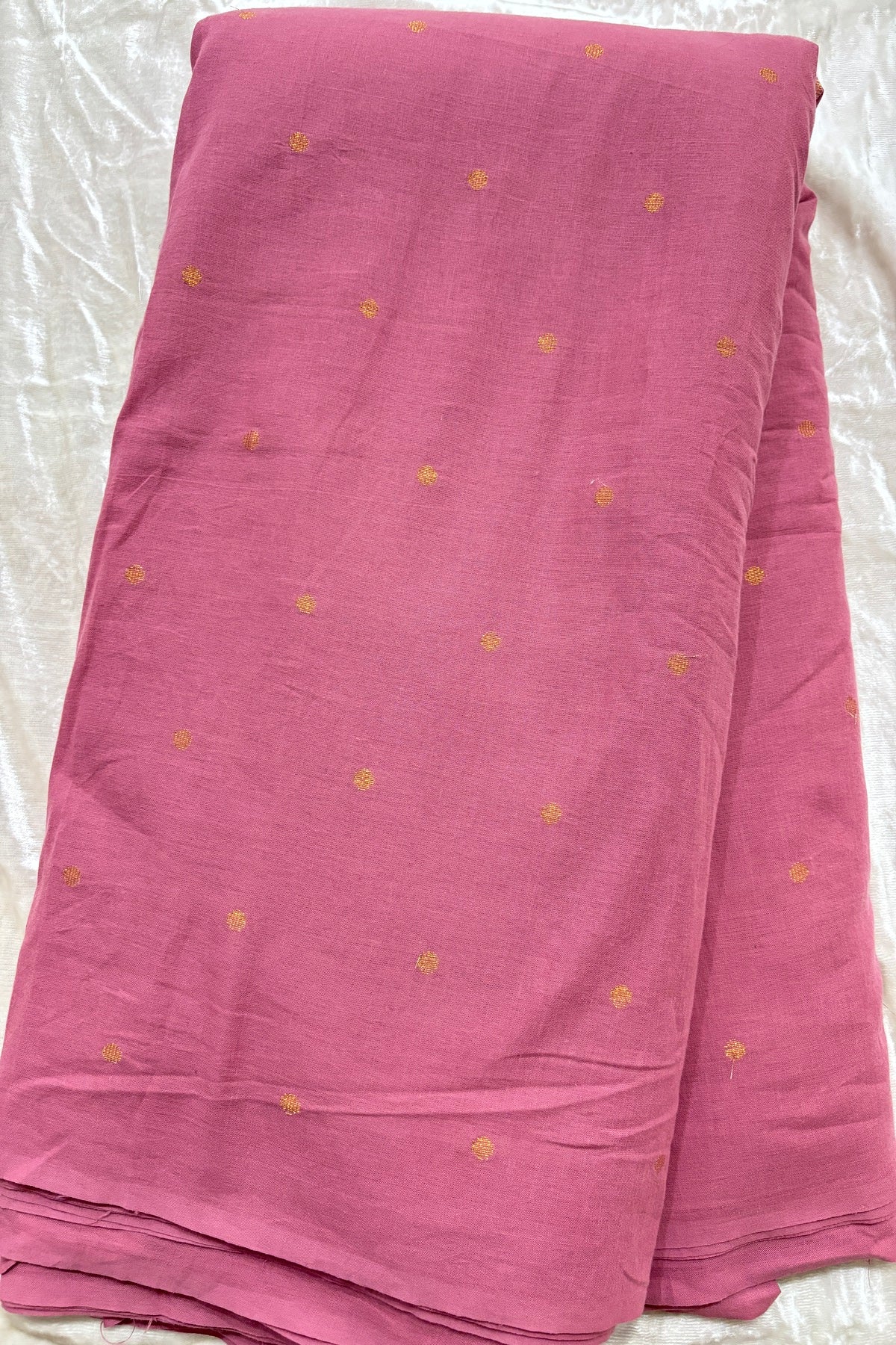 Polka Dots Gold Buttie Zari Woven Pure Cotton Fabric