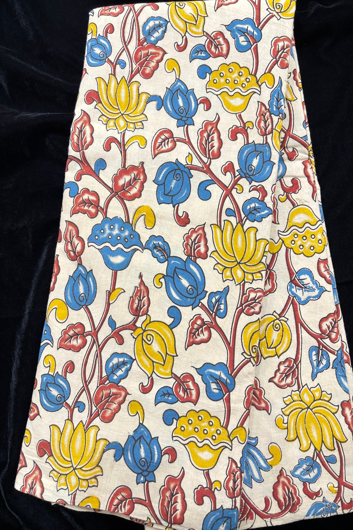 Lotus & Floral Inspired Kalamkari Printed Cotton Fabric