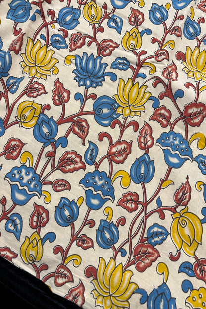 Lotus & Floral Inspired Kalamkari Printed Cotton Fabric