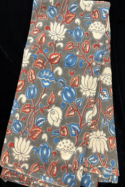 Lotus & Floral Inspired Kalamkari Printed Cotton Fabric