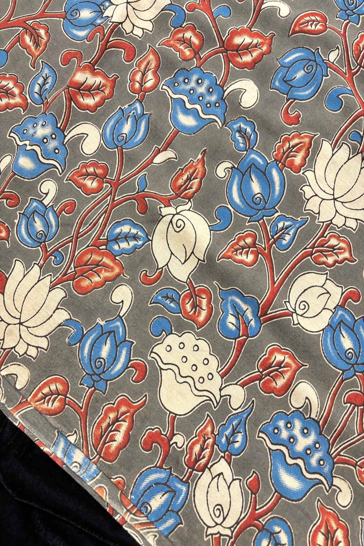 Lotus & Floral Inspired Kalamkari Printed Cotton Fabric