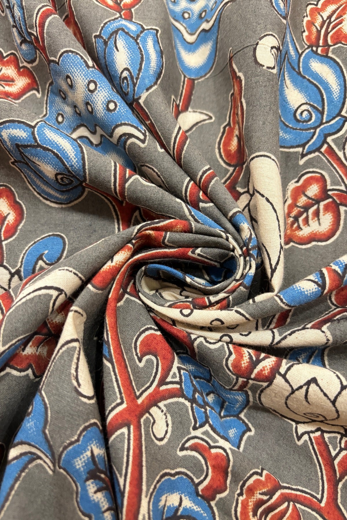 Lotus & Floral Inspired Kalamkari Printed Cotton Fabric