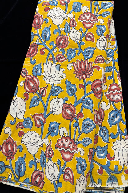 Lotus & Floral Inspired Kalamkari Printed Cotton Fabric