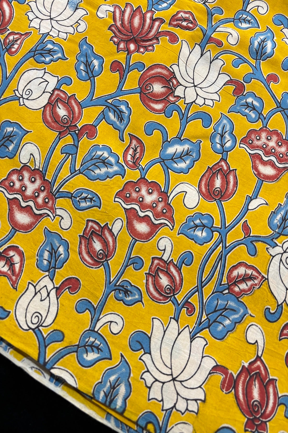 Lotus & Floral Inspired Kalamkari Printed Cotton Fabric