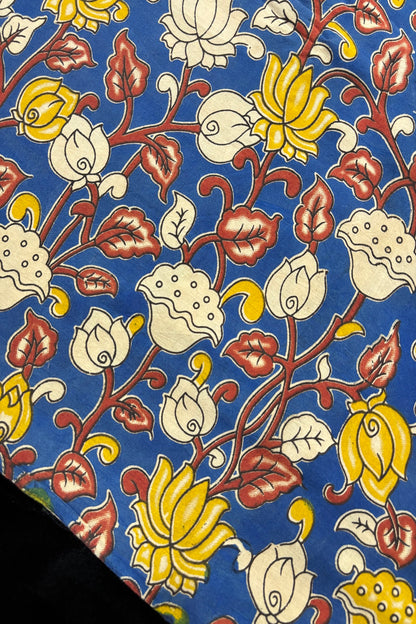 Lotus & Floral Inspired Kalamkari Printed Cotton Fabric
