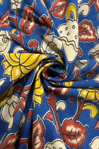 Lotus & Floral Inspired Kalamkari Printed Cotton Fabric