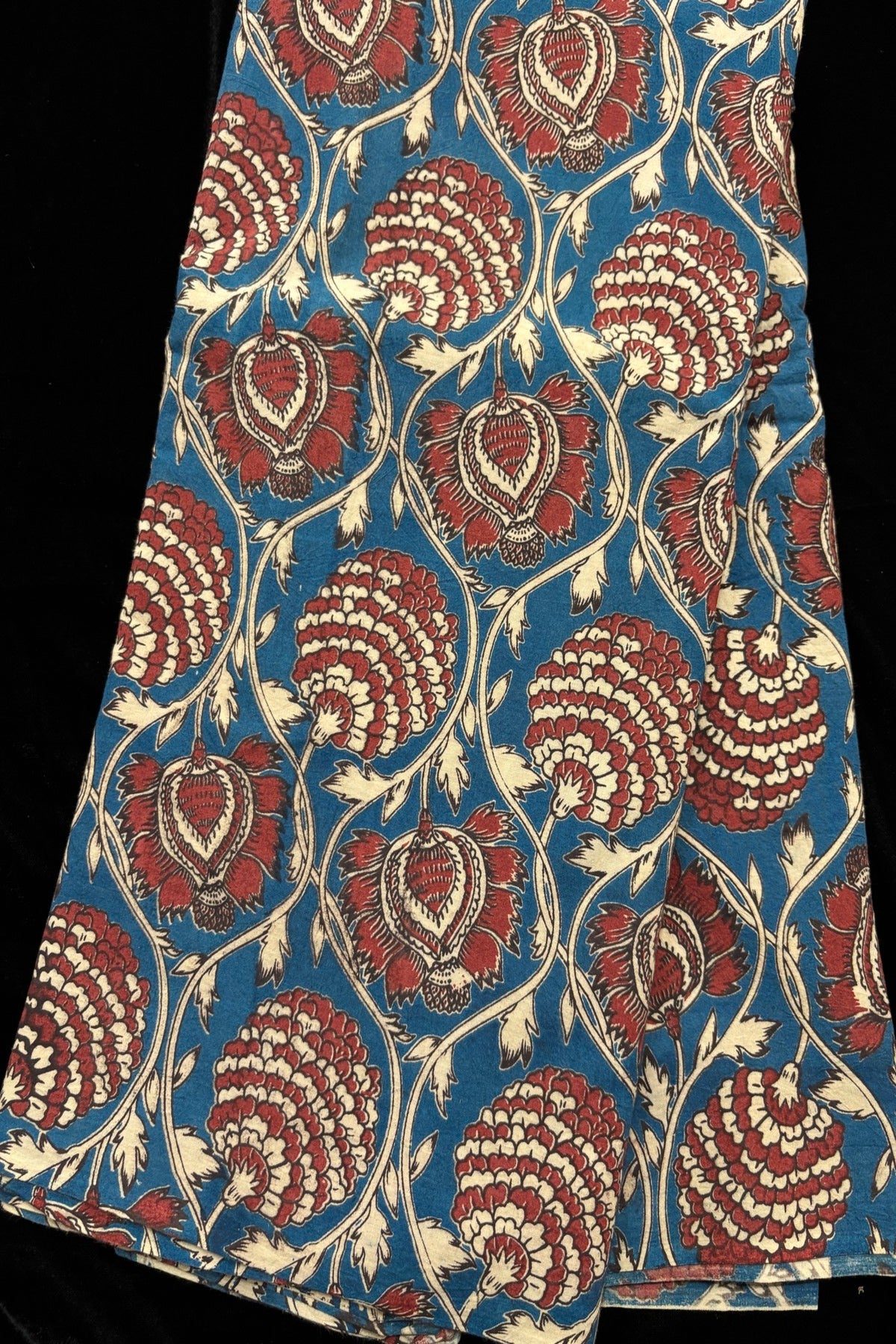 Pine Floral Vines Hand block Printed Pure Cotton Kalamkari Fabric