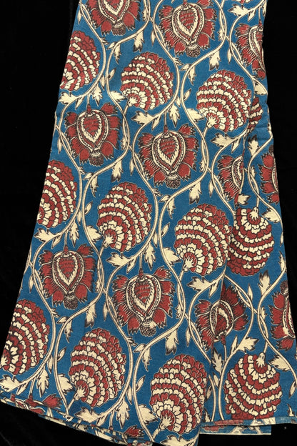 Pine Floral Vines Hand block Printed Pure Cotton Kalamkari Fabric