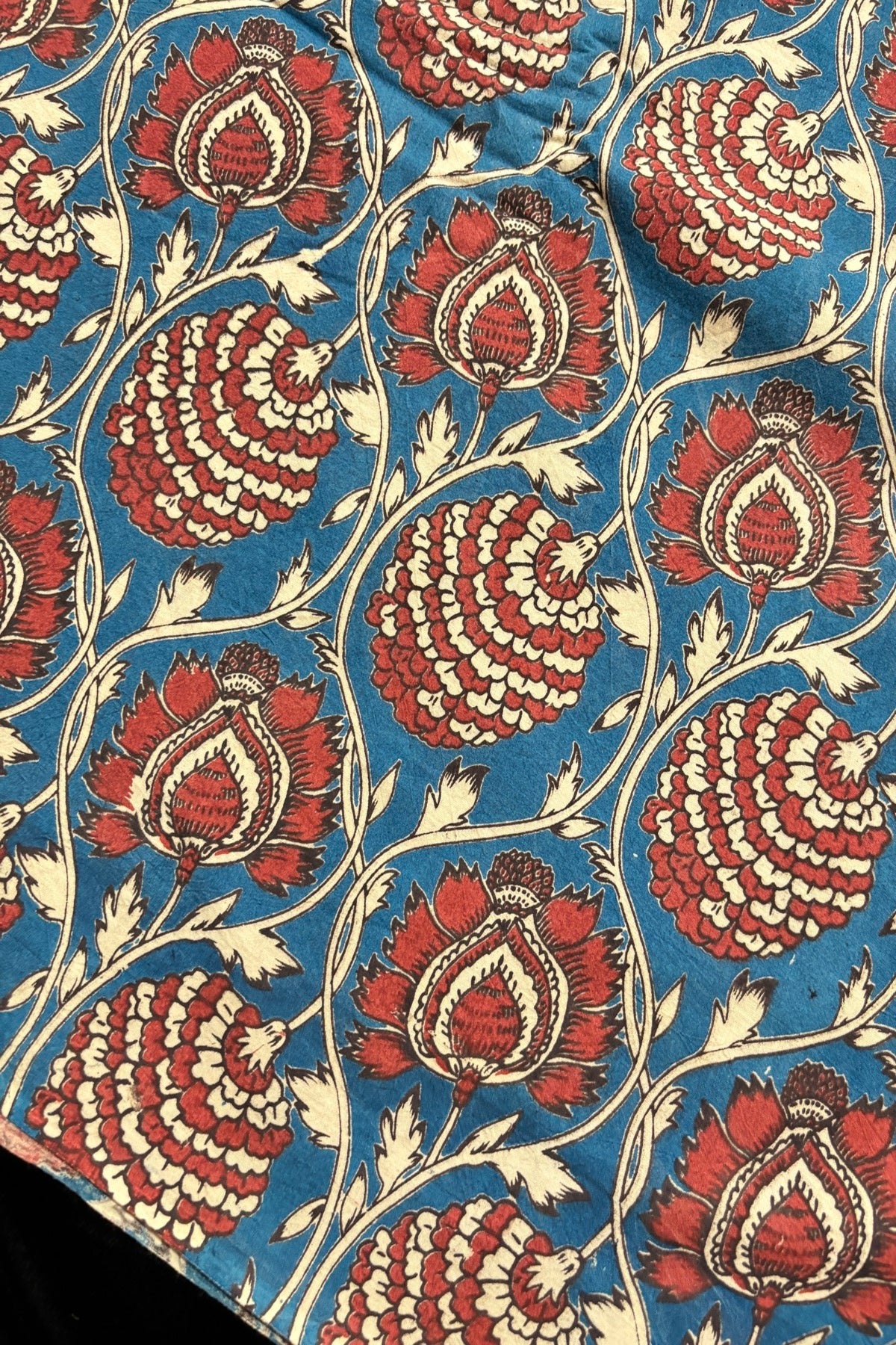 Pine Floral Vines Hand block Printed Pure Cotton Kalamkari Fabric