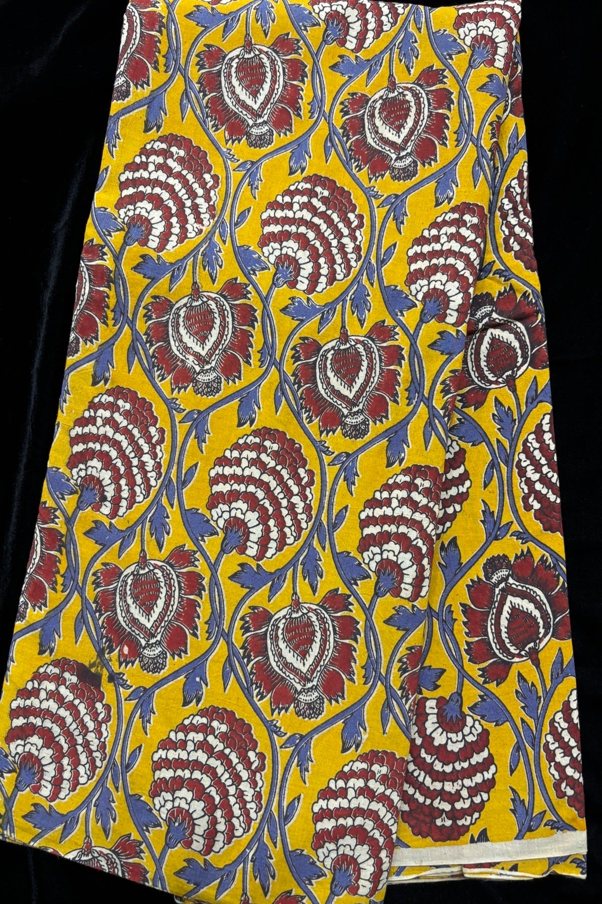 Pine Floral Vines Hand block Printed Pure Cotton Kalamkari Fabric