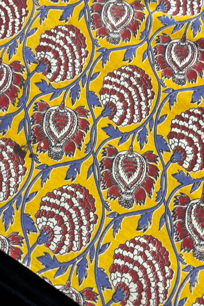 Pine Floral Vines Hand block Printed Pure Cotton Kalamkari Fabric