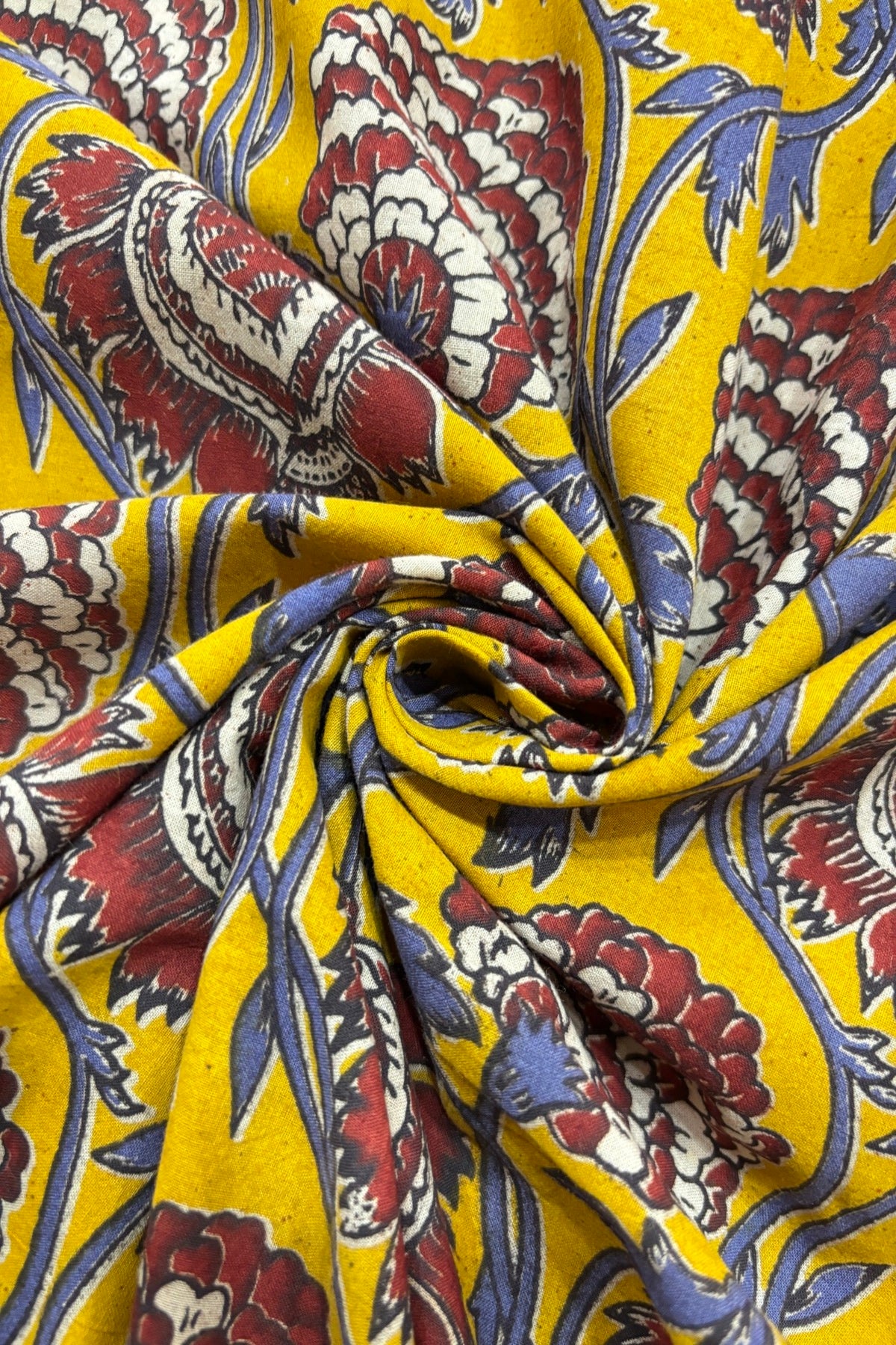 Pine Floral Vines Hand block Printed Pure Cotton Kalamkari Fabric