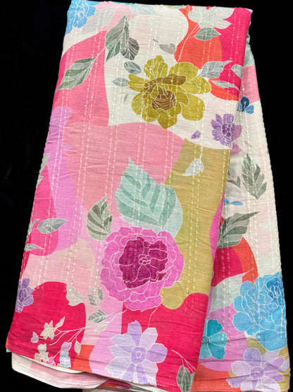 Abstract Floral Prints With Sequins Highlighted Cotton Fabric