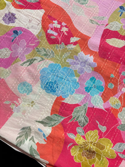 Abstract Floral Prints With Sequins Highlighted Cotton Fabric