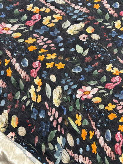 Blooming Multi Floral Printed Pure Lenin Fabric