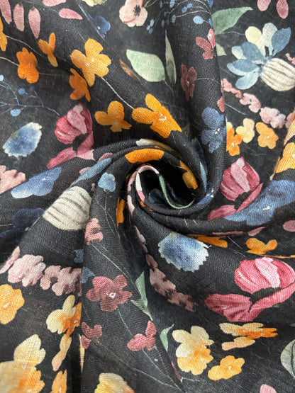 Blooming Multi Floral Printed Pure Lenin Fabric