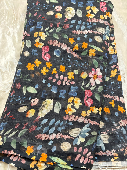 Blooming Multi Floral Printed Pure Lenin Fabric