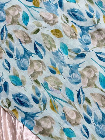 Water Color Tulip Floral Printed Pure Lenin Fabric
