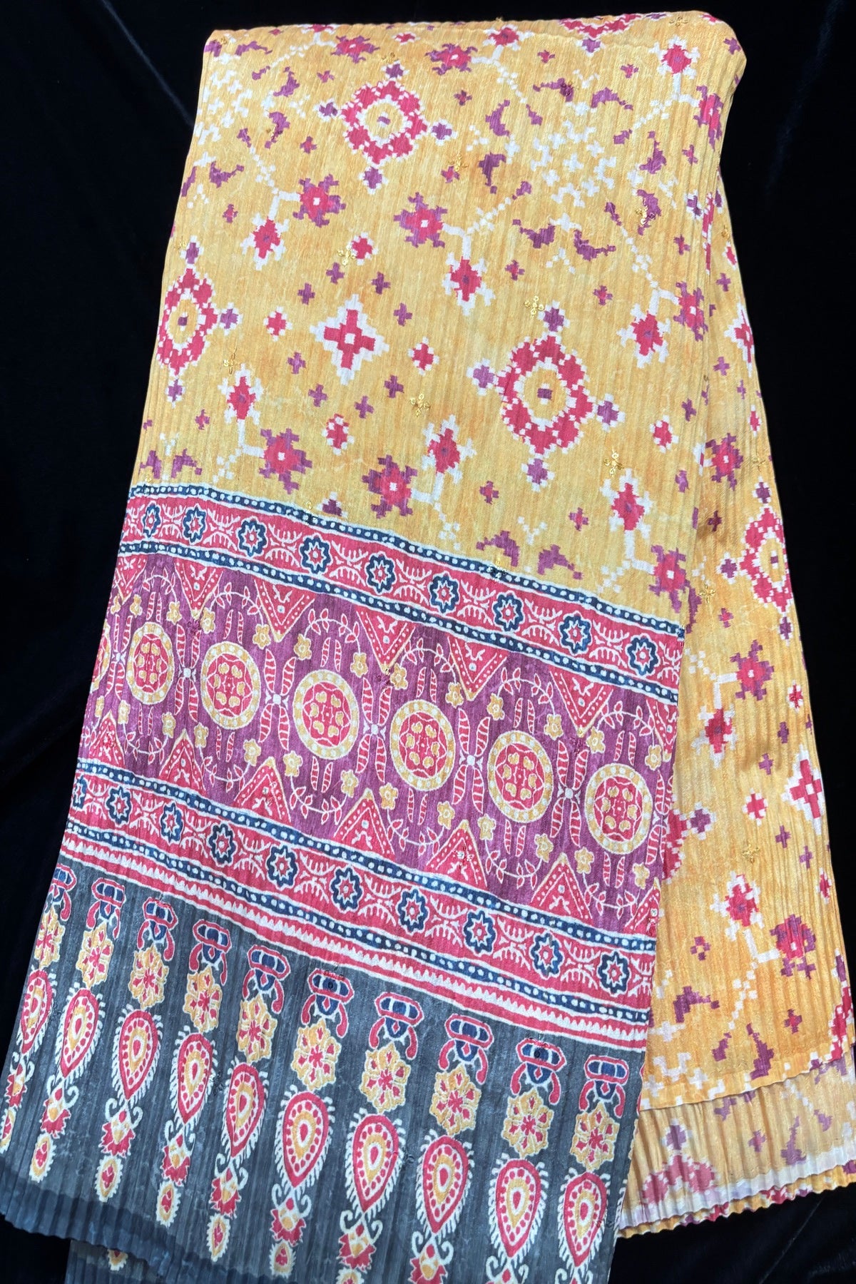 Ajrak Fusion Printed Crushed Chinon Fabric