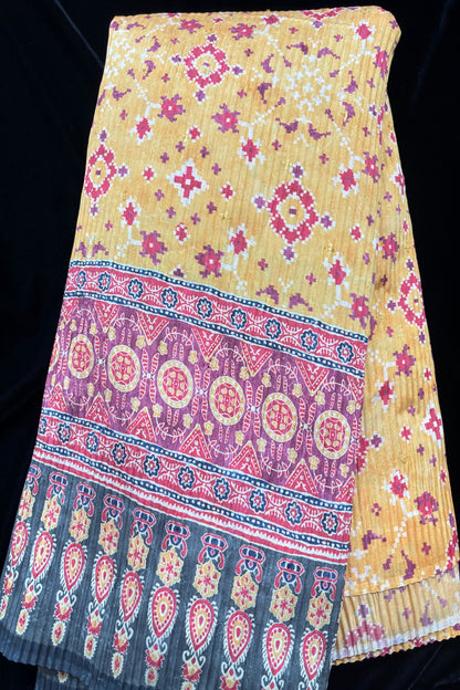 Ajrak Fusion Printed Crushed Chinon Fabric