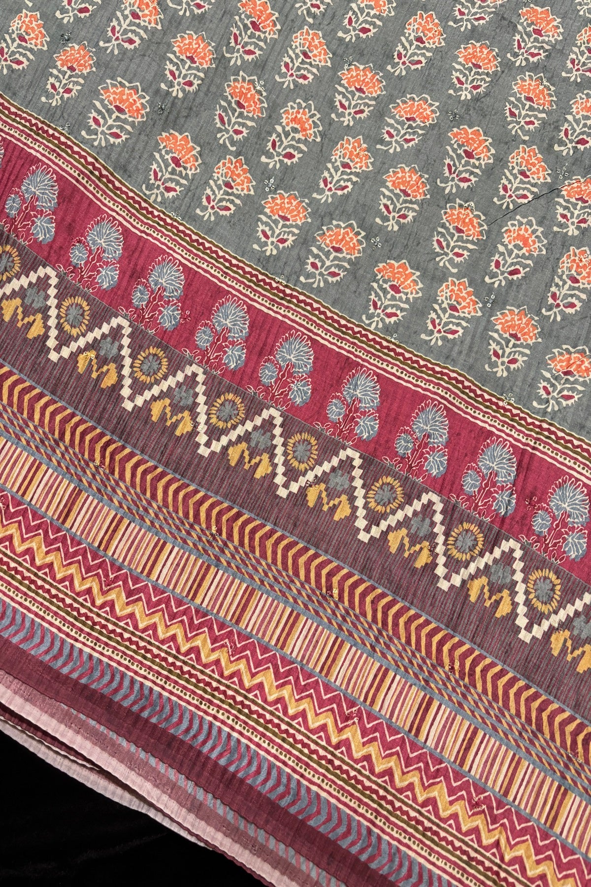 Sanganeri Inspired Printed Crushed Chinon Fabric
