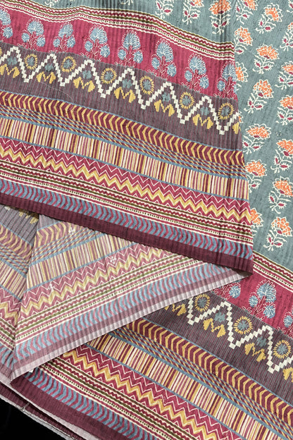 Sanganeri Inspired Printed Crushed Chinon Fabric