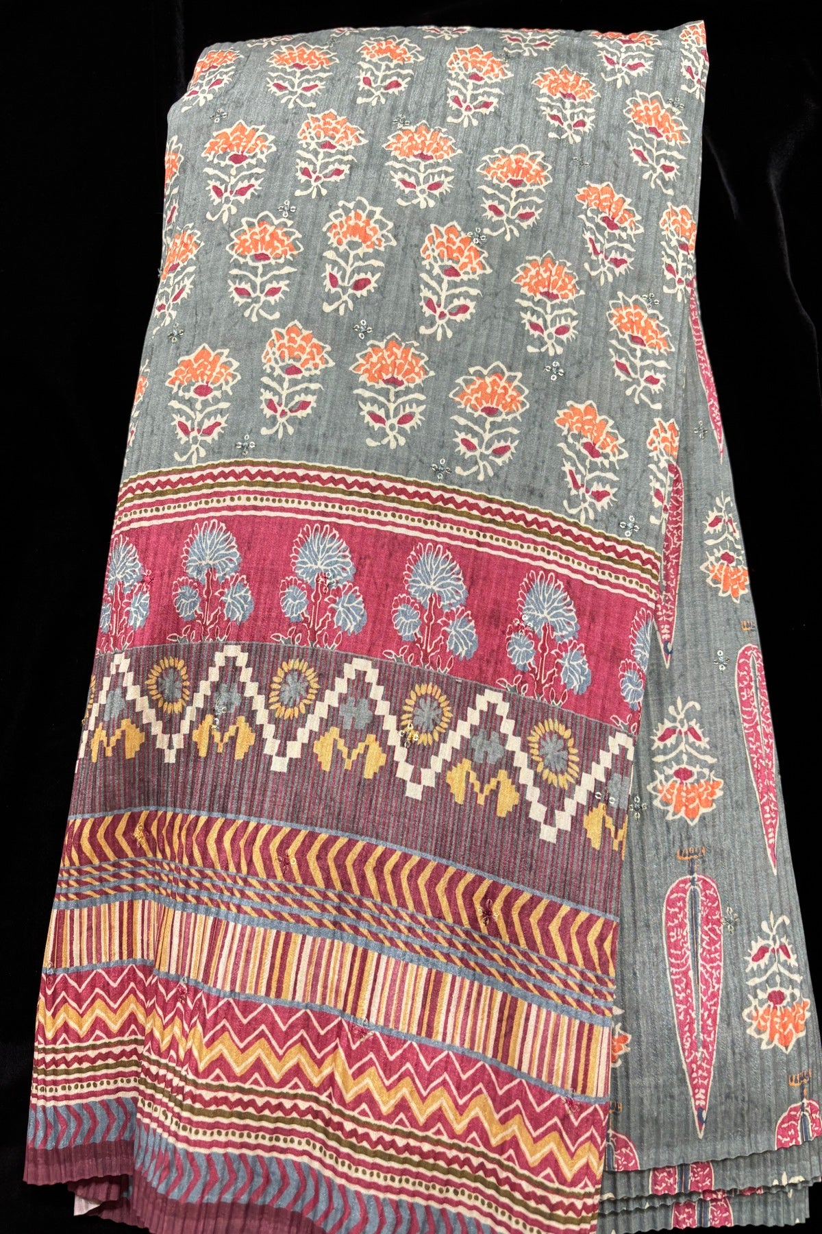 Sanganeri Inspired Printed Crushed Chinon Fabric