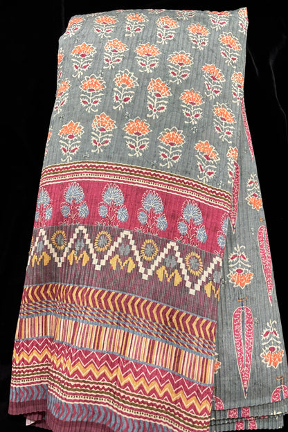 Sanganeri Inspired Printed Crushed Chinon Fabric