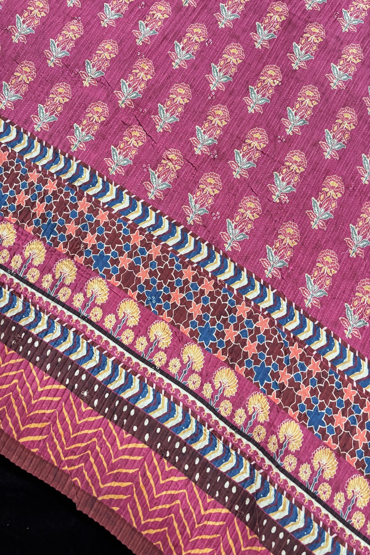 Isolated Floral Repeated Stalks Printed Crushed Chinon Fabric