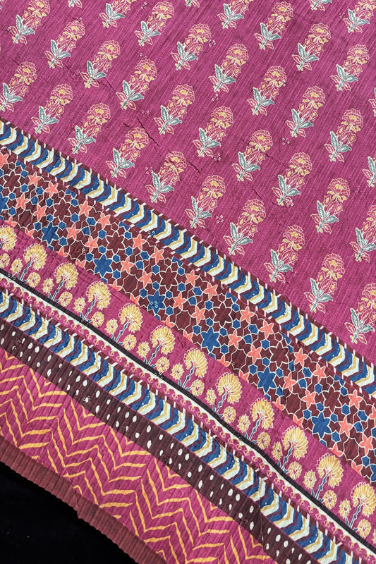 Isolated Floral Repeated Stalks Printed Crushed Chinon Fabric