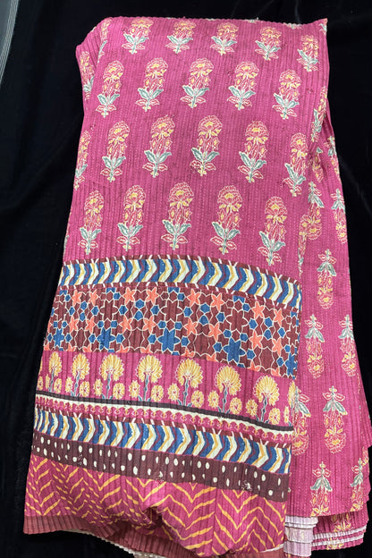 Isolated Floral Repeated Stalks Printed Crushed Chinon Fabric