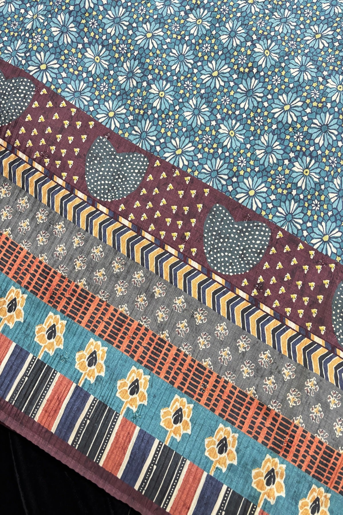 Geometrical Snowflakes Printed Crushed Chinon Fabric