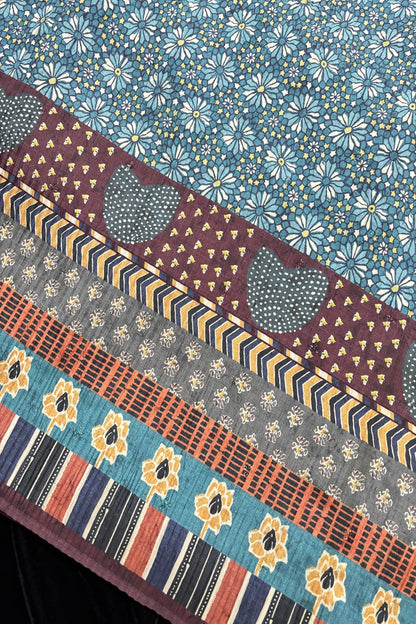 Geometrical Snowflakes Printed Crushed Chinon Fabric