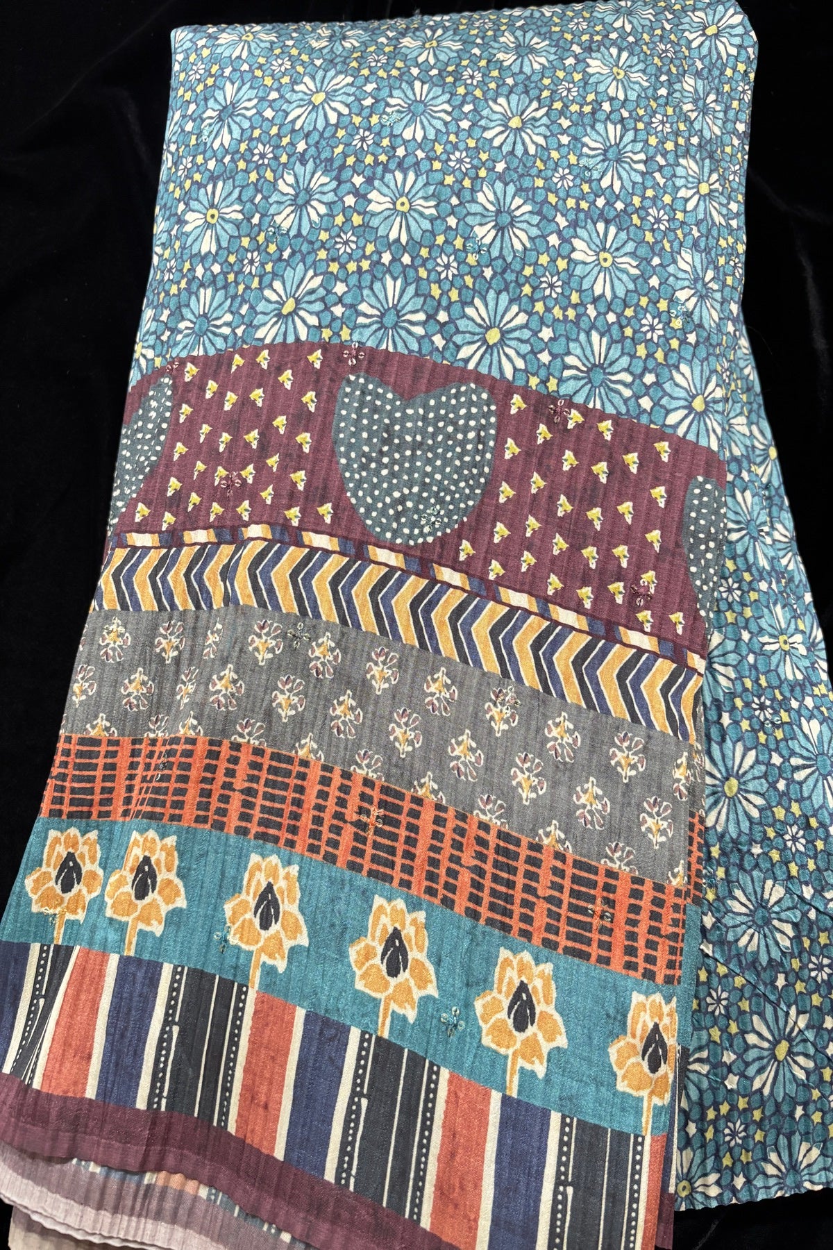 Geometrical Snowflakes Printed Crushed Chinon Fabric