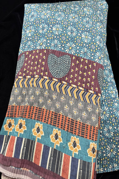 Geometrical Snowflakes Printed Crushed Chinon Fabric