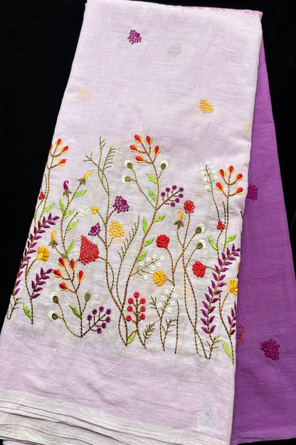 Wild Floral Garden Embroidered Pure Cotton Dual Shaded Fabric