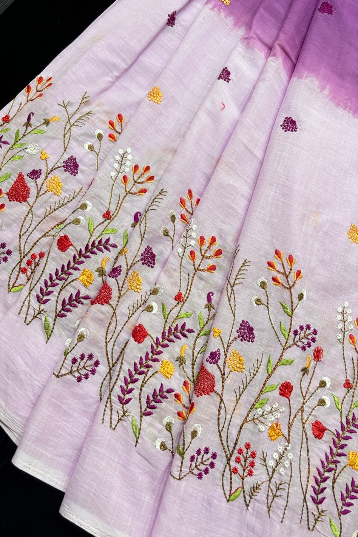 Wild Floral Garden Embroidered Pure Cotton Dual Shaded Fabric