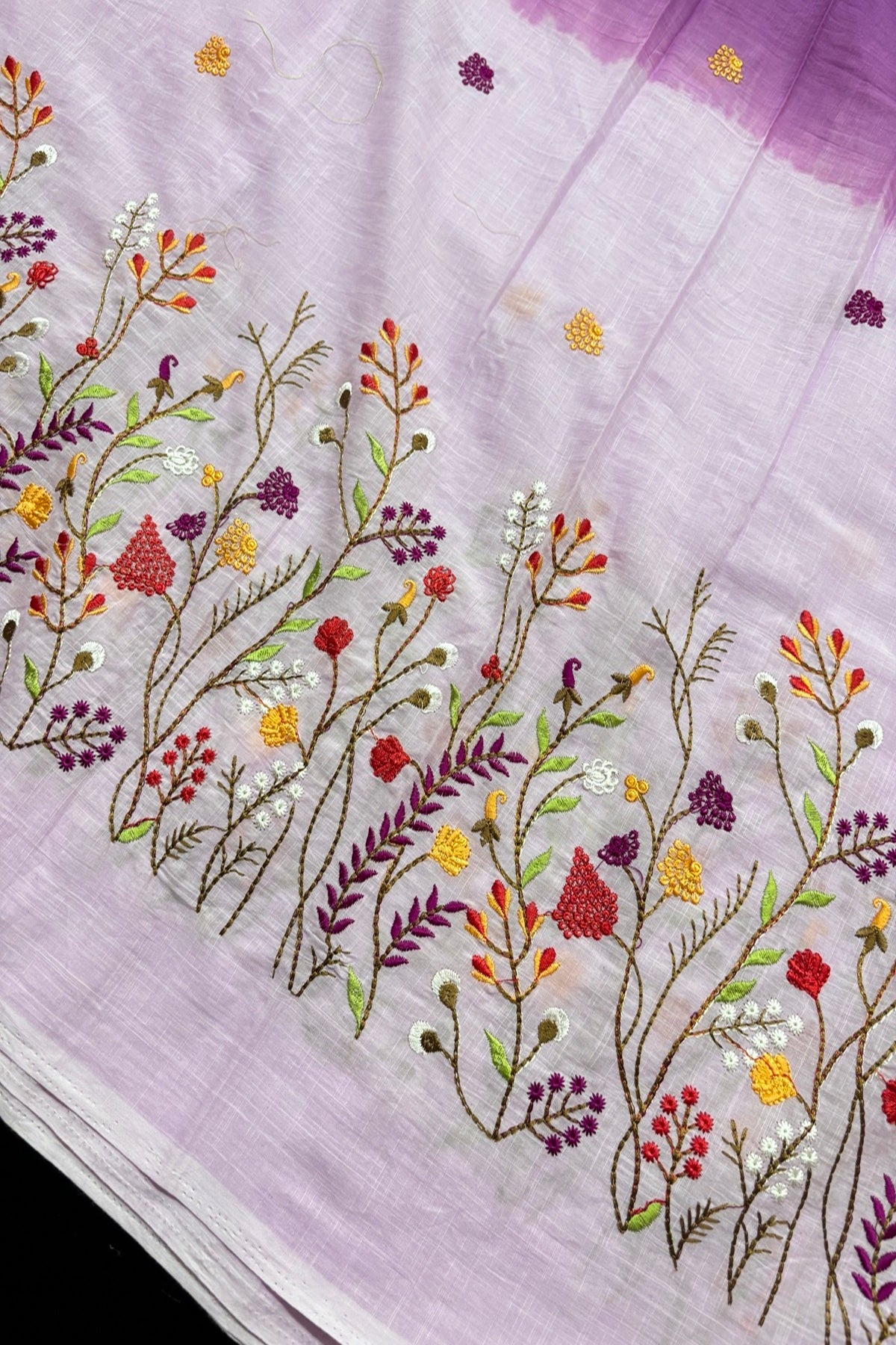 Wild Floral Garden Embroidered Pure Cotton Dual Shaded Fabric