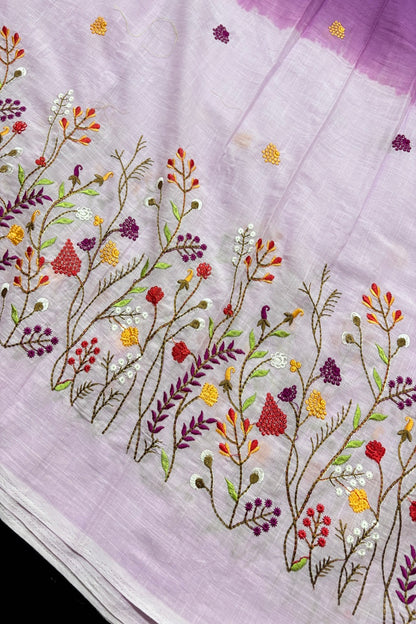 Wild Floral Garden Embroidered Pure Cotton Dual Shaded Fabric