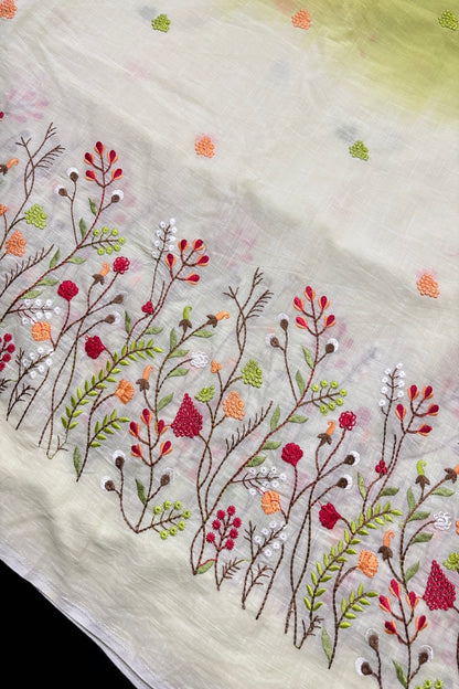 Wild Floral Garden Embroidered Pure Cotton Dual Shaded Fabric